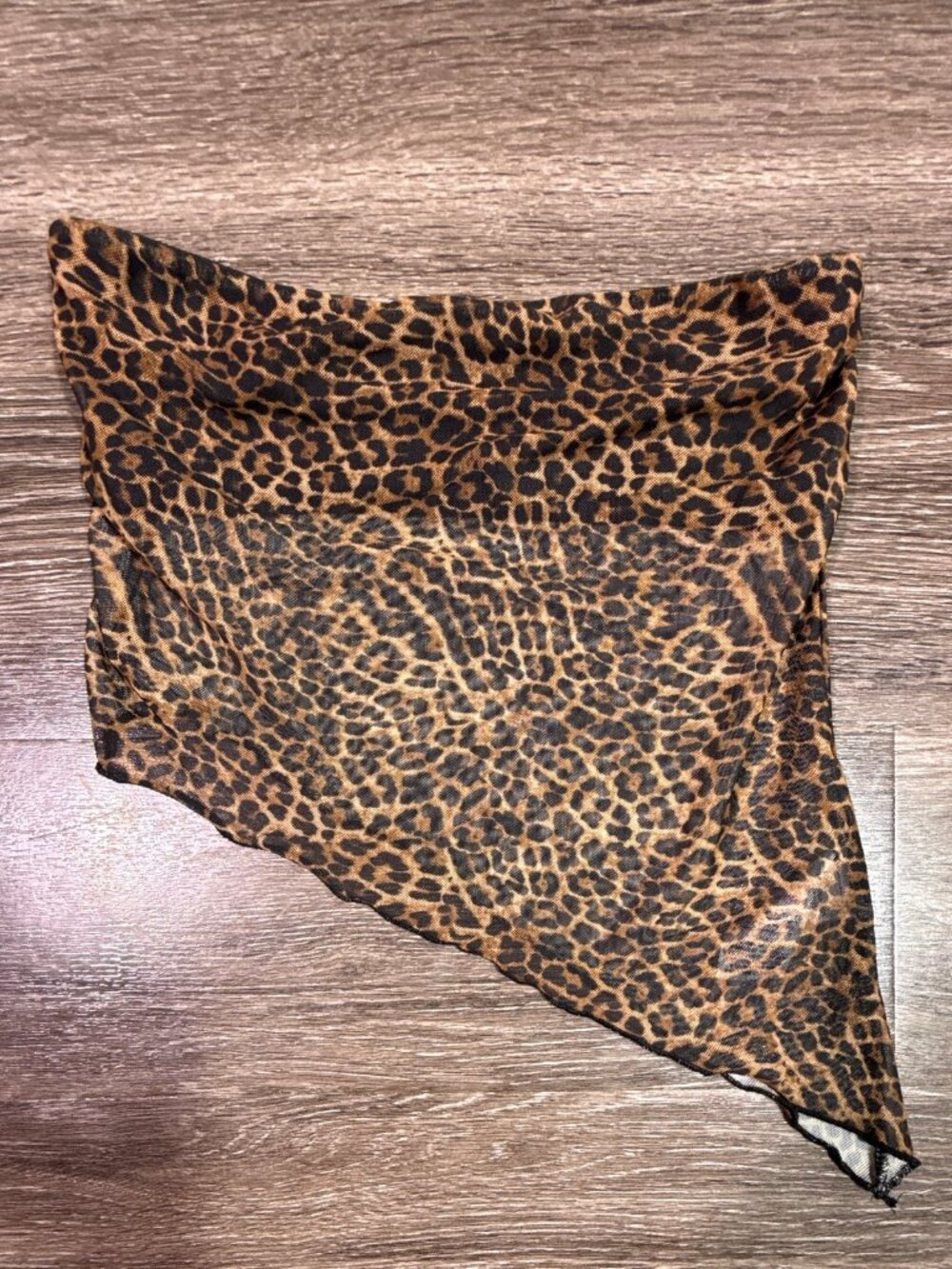 edikted Leopard Print Mesh Asymmetrical Tube Top S